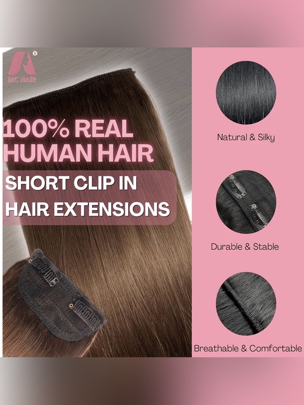 REECHO Clip in Hair Volumizer, Short Thick Clip in Hairpieces brown - Picture 5 of 7